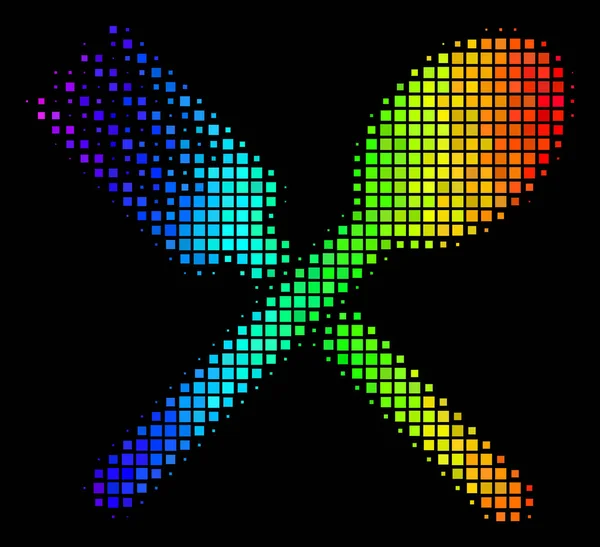 Regenboog Pixel vork en lepel pictogram — Stockvector