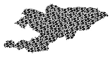 Kırgızistan haritası GSYİH kolaj dolar ve noktalar