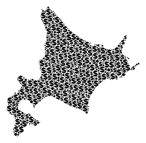 北海道岛地图美元和圆圈的 Gdp 拼贴画 — 图库矢量图片