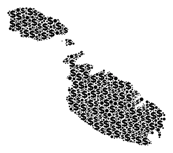 Malta Island Map PIB Composición del dólar y los círculos — Archivo Imágenes Vectoriales