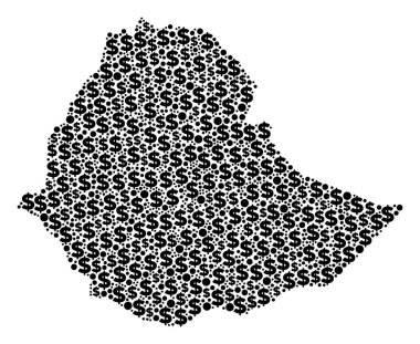 Etiyopya Haritası GSYİH mozaik Doları ve noktalar