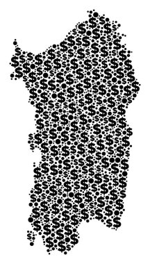 İtalyan Sardunya Adası harita GSYİH kolaj dolar ve noktalar