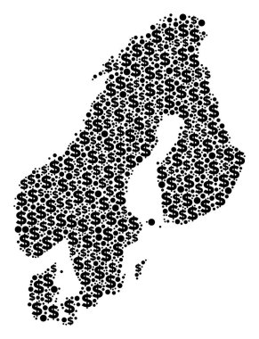 Dolar ve daireler Scandinavia harita GSYİH mozaiği