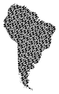 Güney Amerika harita GSYİH kolaj dolar ve daireler