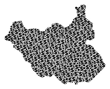 Güney Sudan harita GSYİH kolaj dolar ve noktalar