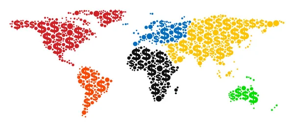 Mappa del Mondo PIL Mosaico di Dollaro e Cerchi — Vettoriale Stock