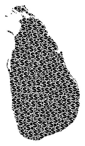 Ostrov Srí Lanka mapa HDP mozaika dolaru a tečky — Stockový vektor