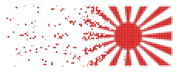Japanische aufgehende Sonne zerstörte Pixel-Symbol — Stockvektor