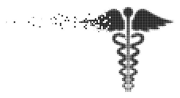 Emblema del caduceo medico Icona pixel dissolvente — Vettoriale Stock