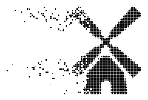 Исчезающая пиксельная икона ветровой мельницы — стоковый вектор