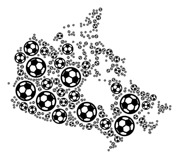 Kanada mapy koláž fotbalové míče — Stockový vektor