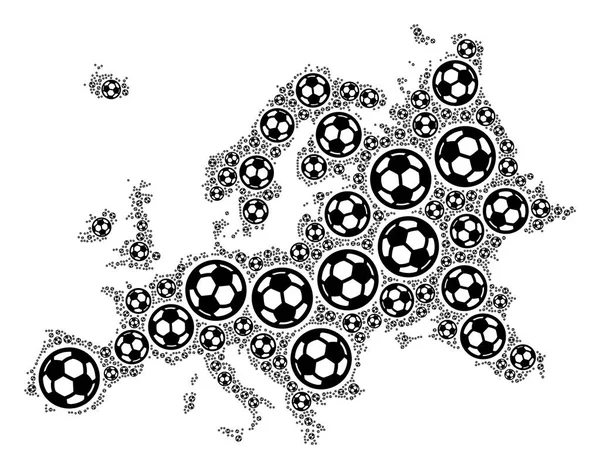 Europakarte Collage von Fußballbällen — Stockvektor