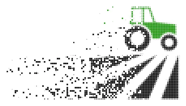 Campo de fazenda com ícone de pixel dissolvido trator — Vetor de Stock