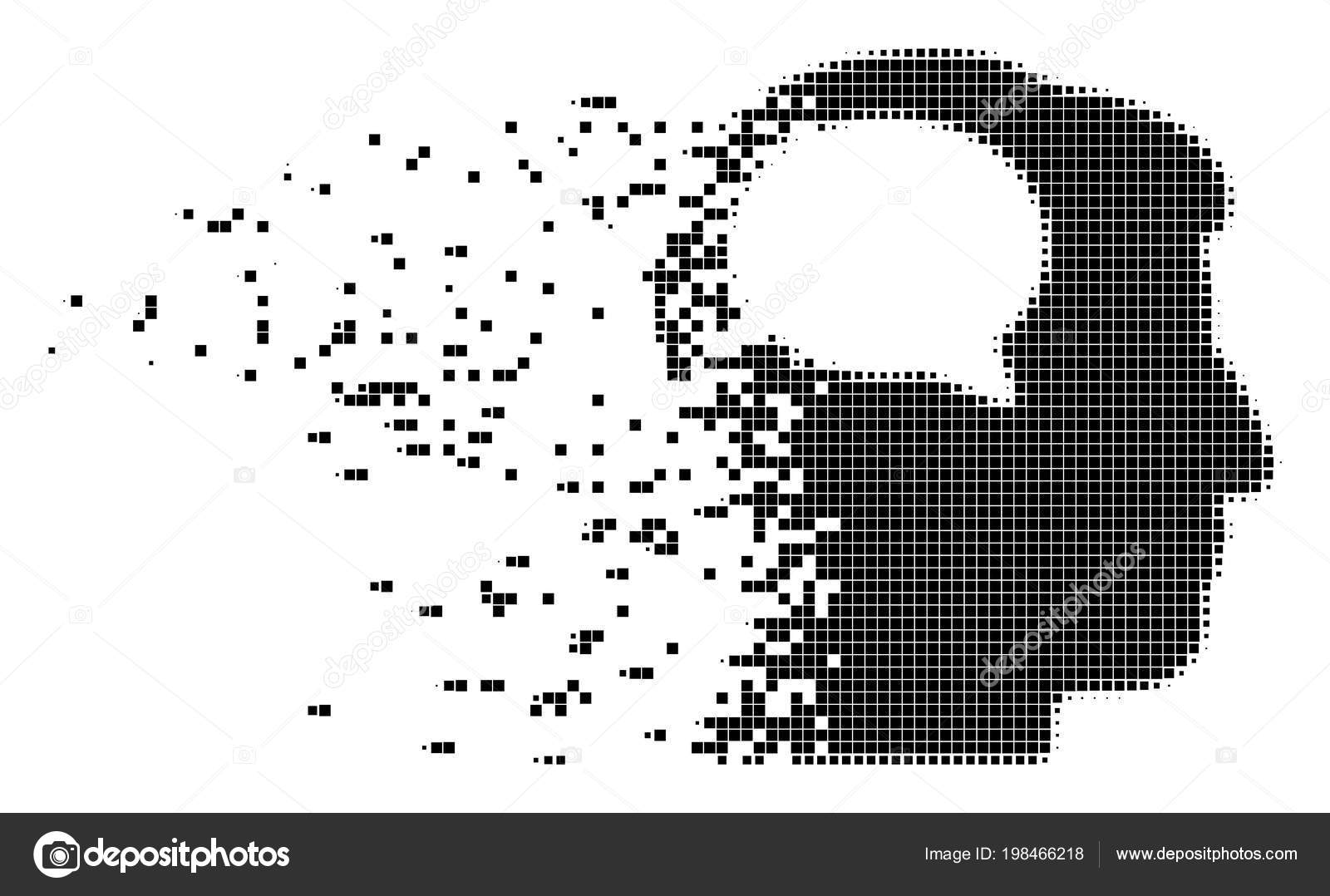 Operator Head Icon With Face In Dissolved, Pixelated Halftone And