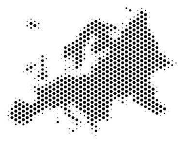 Piksel Avrupa Haritası hex. Beyaz bir arka plan üzerinde vektör yarı ton toprak düzeni. Soyut Europe harita kompozisyon petek öğelerden düzenlenmiştir.