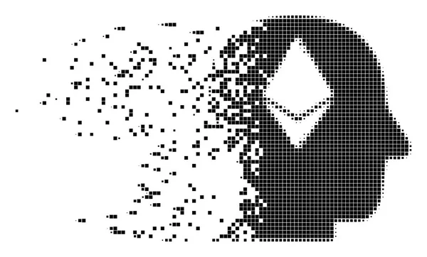 Äthereum-Denkkopf löste Pixel-Symbol auf — Stockvektor