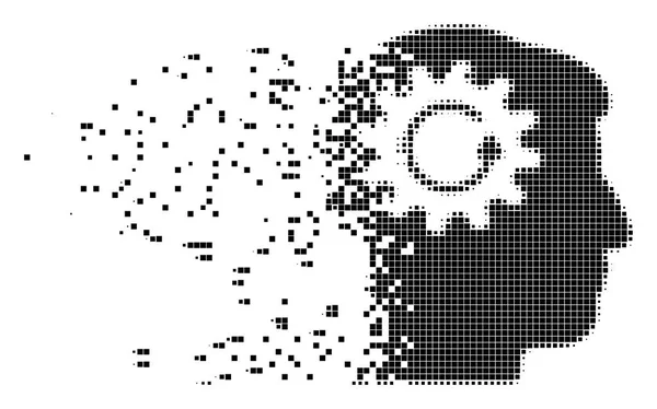 Icono de píxel disperso de rotación de engranajes de cabeza — Vector de stock