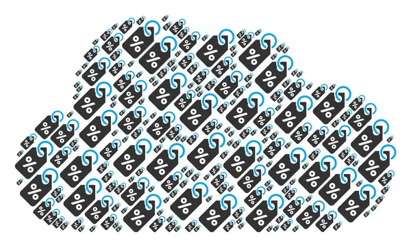 Chmury kolaż zniżki Tag ikon — Wektor stockowy