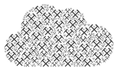 Çekiç simgeler madencilik, bulut kolaj