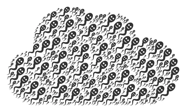 Cloud vorm van gelukkig zaadcel pictogrammen — Stockvector