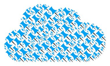 PIN öğelerin değişken boyutlarda inşa kolaj bulut. Soyut vektör internet representaion. PIN simgeler bulut şekil birleştirilmiştir.