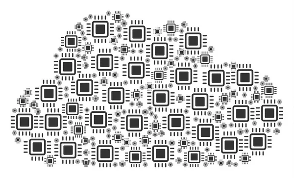 Molnet Sammansättning Processor Elementen Varierande Storlekar Abstrakta Vektor Network Representaion — Stock vektor