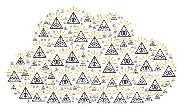 Composição de nuvem de ícones de pirâmide de olhos de controle total — Vetor de Stock