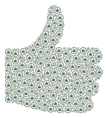 Esrar öğelerin çeşitli boyutlarda oluşturulan kompozisyon tamam. Soyut vektör başparmak yukarı representaion. Esrar simgeler anket şekil düzenlenir.