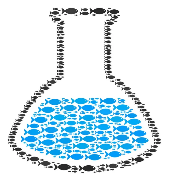 물고기 아이콘의 분석 유리병 콜라주 — 스톡 벡터