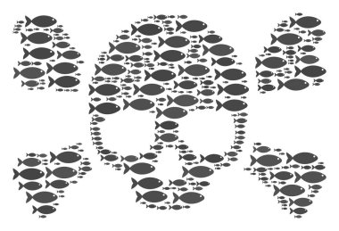 Kafatası ölüm mozaik balık simgeler