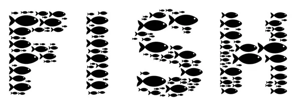 Palabra de pescado Composición de iconos de pescado — Vector de stock