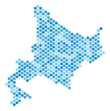 Mavi noktalı Hokkaido Adası Haritası