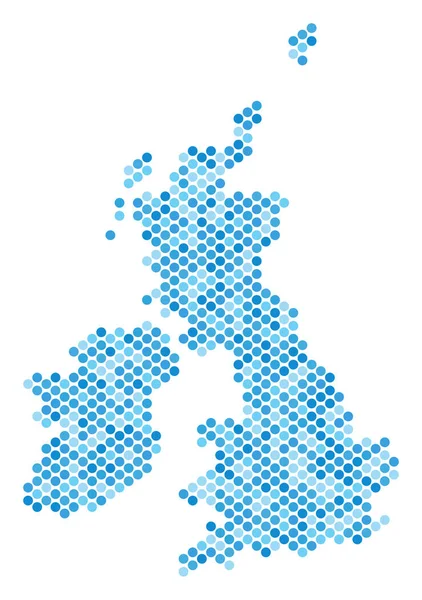 Niebieska kropka Wielkiej Brytanii i Irlandii mapę — Wektor stockowy
