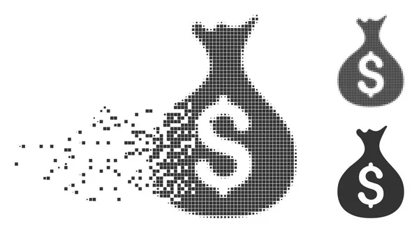 Geld zak uiteenvallende Pixel Icon — Stockvector