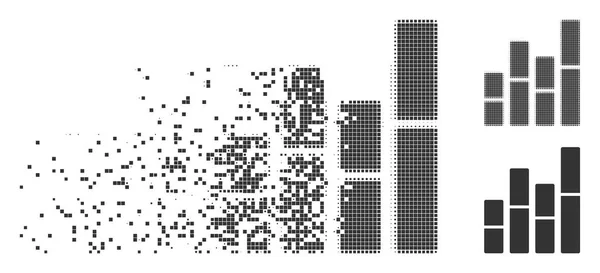 가로 막대형 차트 조각난된 픽셀 하프톤 아이콘 — 스톡 벡터
