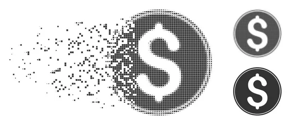 Dollár érme sérült Pixel félárnyék ikon — Stock Vector