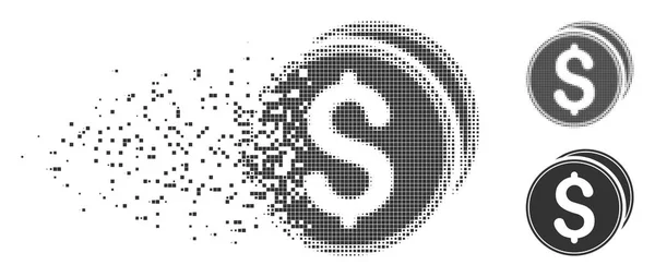Dólar Monedas Dispersed Pixel Icono de medio tono — Archivo Imágenes Vectoriales
