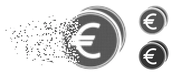 Euro Coins Broken Pixel Halftone Icon — Stock Vector