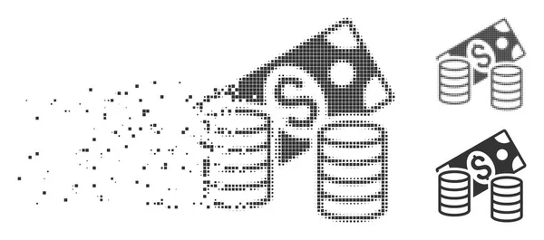 Icono de medio tono de píxel roto en efectivo — Vector de stock