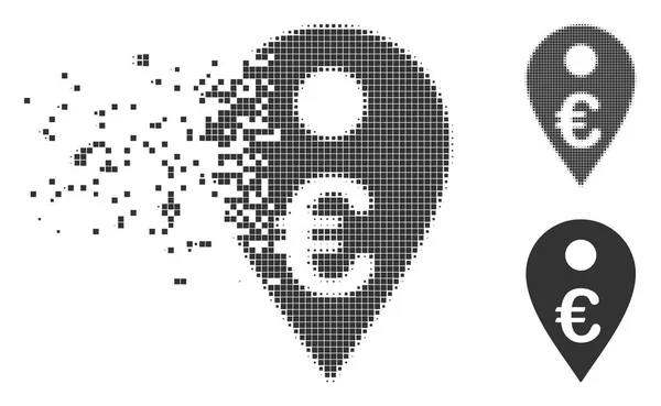 Euro Mapa Marcador Fragmentado Pixel Halftone Ícone — Vetor de Stock