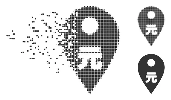 Yuan Mapa marcador dañado Pixel Icono de medio tono — Vector de stock