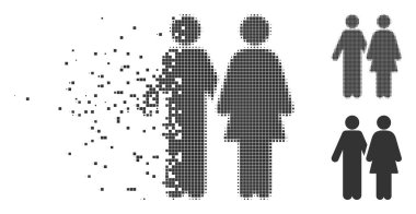 Piksel noktalı resim simgesi dağılmakta yetişkin çift