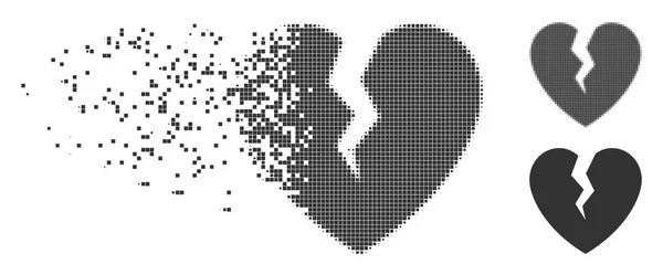 Broken Heart Moving Pixel Halftone Icon — Stock Vector