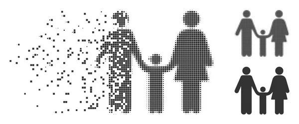 Familia niño dispersed píxel Halftone icono — Vector de stock