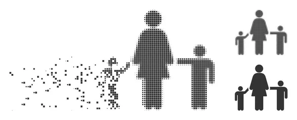 Madre niños triturado Pixel Halftone Icono — Vector de stock