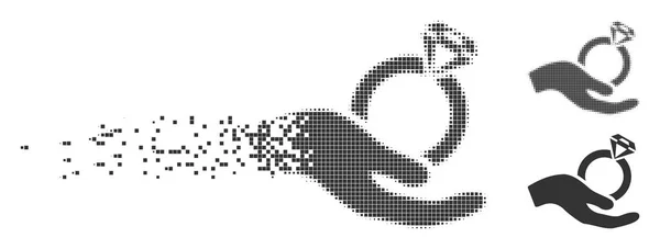 Предложение обручального кольца Рука Фрагментированный пиксель Полутоновая икона — стоковый вектор