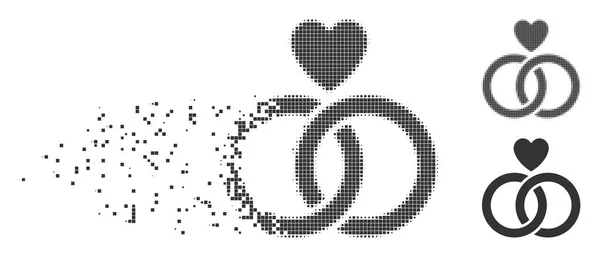 Wedding Rings With Heart Disintegrating Pixel Halftone Icon — Stock Vector