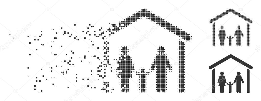 Family Cabin Fractured Pixel Halftone Icon