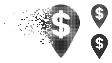 Piksel yarı ton doları harita işareti simgesi imha