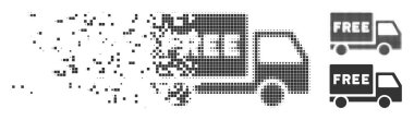 Parçalanmış piksel yarı ton ücretsiz teslimat simgesi